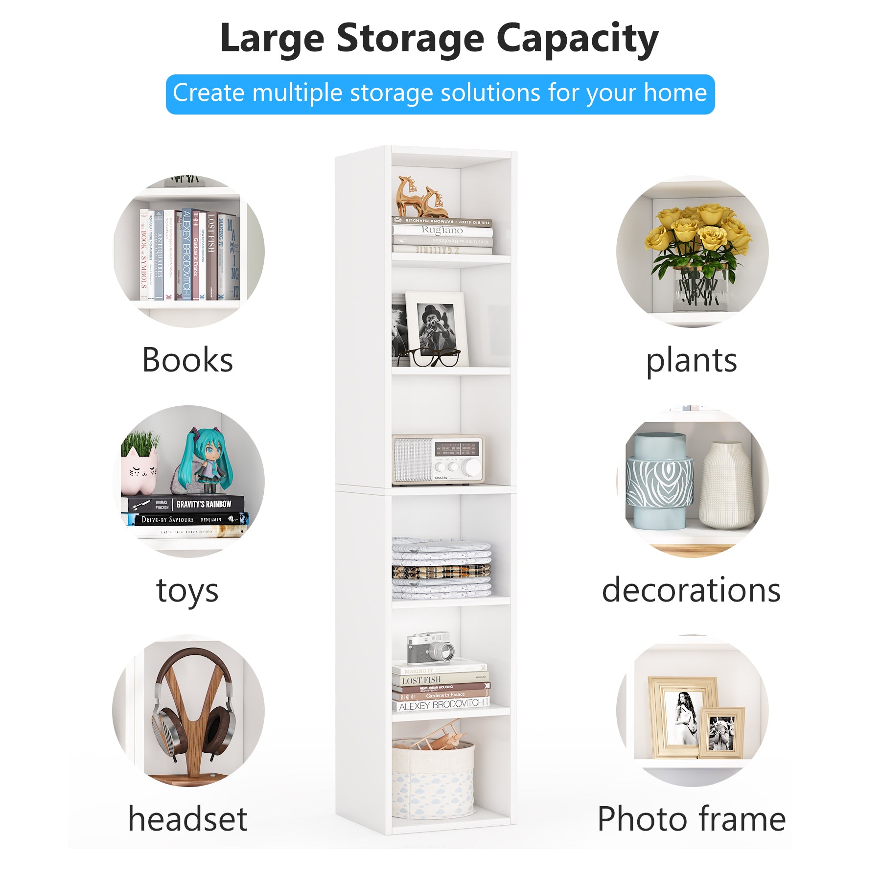 6-Tier Bookcase 70.9" Cube Display Shelves